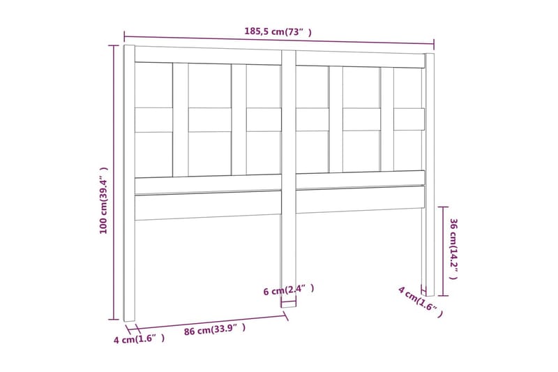 Sengegavl 185,5x4x100 cm heltre furu - Brun - Møbler - Senger - Sengetilbehør & sengegavl - Sengegavl