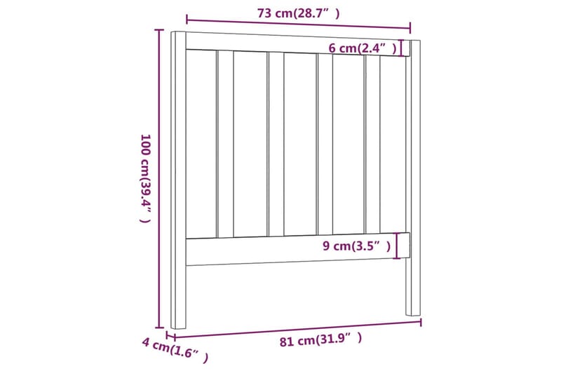 Sengegavl 81x4x100 cm heltre furu - Brun - Møbler - Senger - Sengetilbehør & sengegavl - Sengegavl