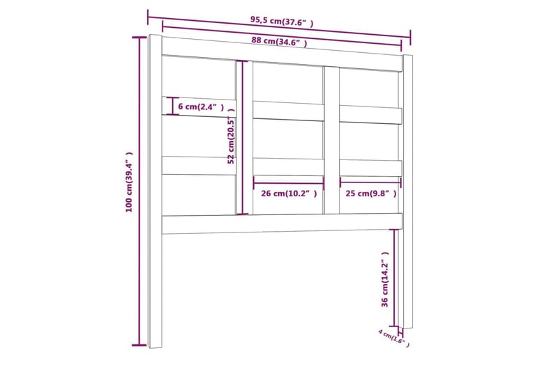 Sengegavl 95,5x4x100 cm heltre furu - Brun - Møbler - Senger - Sengetilbehør & sengegavl - Sengegavl