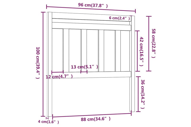 Sengegavl 96x4x100 cm heltre furu - Brun - Møbler - Senger - Sengetilbehør & sengegavl - Sengegavl