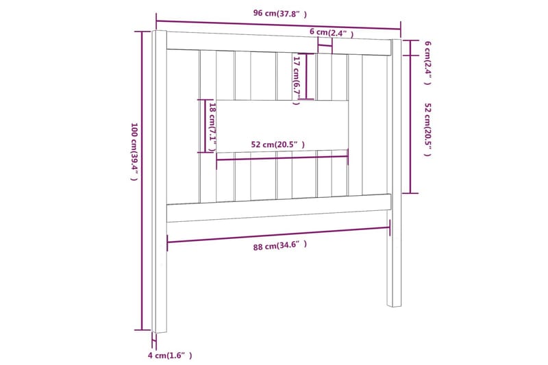 Sengegavl 96x4x100 cm heltre furu - Brun - Møbler - Senger - Sengetilbehør & sengegavl - Sengegavl