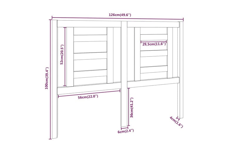 Sengegavl grå 126x4x100 cm heltre furu - Grå - Møbler - Senger - Sengetilbehør & sengegavl - Sengegavl