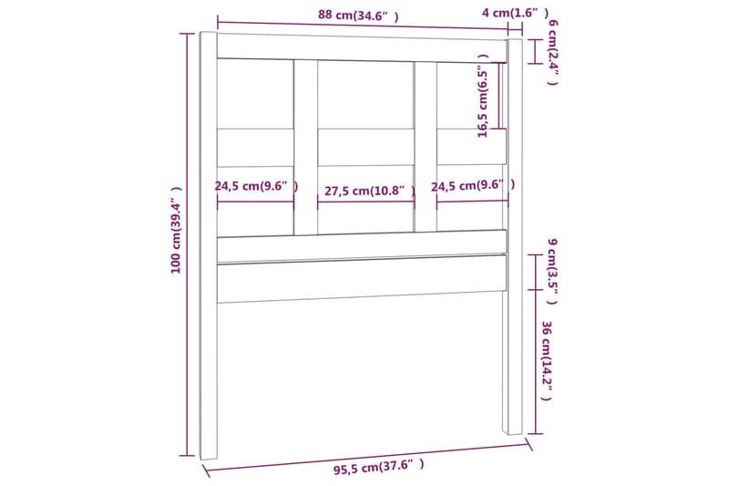 Sengegavl grå 95,5x4x100 cm heltre furu - Grå - Møbler - Senger - Sengetilbehør & sengegavl - Sengegavl