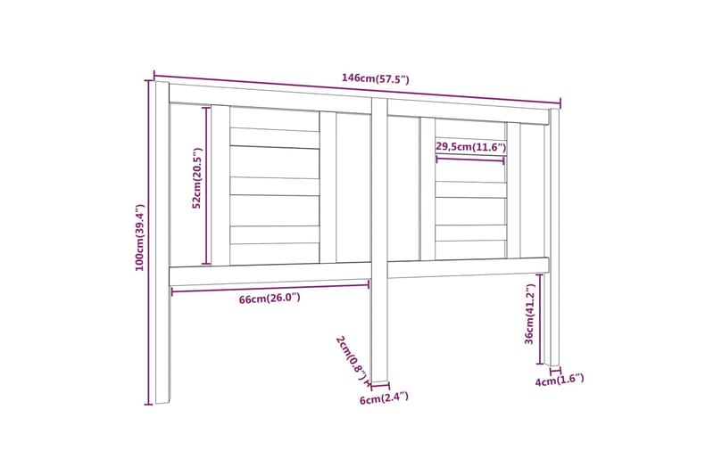 Sengegavl hvit 146x4x100 cm heltre furu - Hvit - Møbler - Senger - Sengetilbehør & sengegavl - Sengegavl