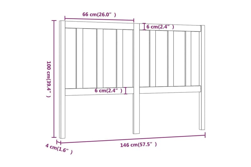 Sengegavl hvit 146x4x100 cm heltre furu - Hvit - Møbler - Senger - Sengetilbehør & sengegavl - Sengegavl