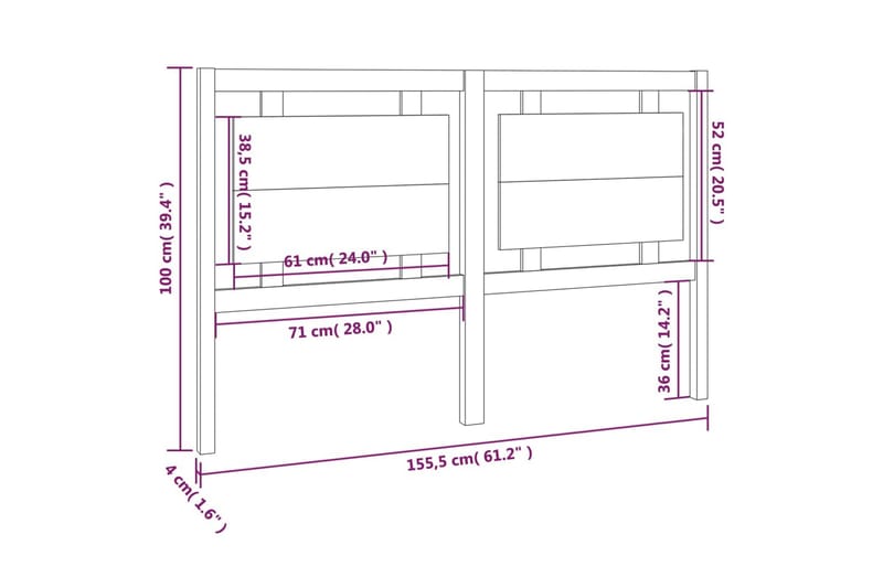 Sengegavl hvit 155,5x4x100 cm heltre furu - Hvit - Møbler - Senger - Sengetilbehør & sengegavl - Sengegavl