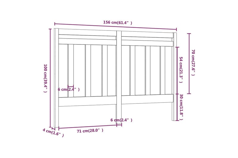 Sengegavl hvit 156x4x100 cm heltre furu - Hvit - Møbler - Senger - Sengetilbehør & sengegavl - Sengegavl