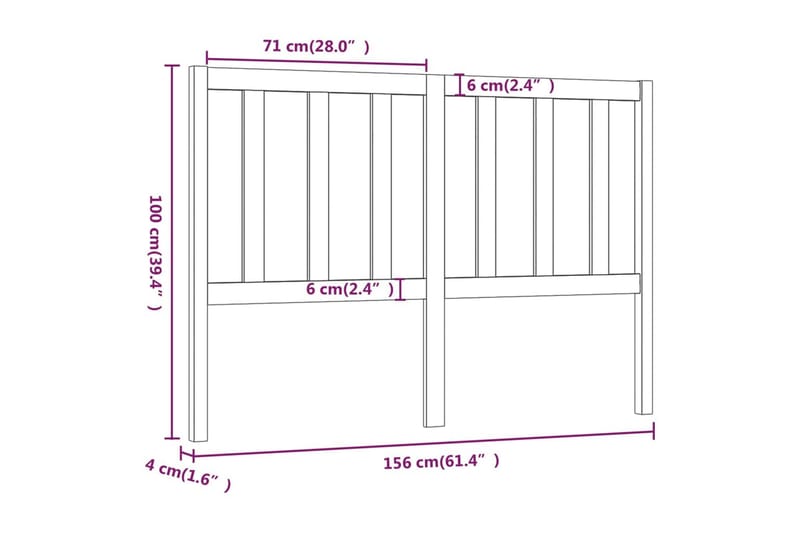 Sengegavl hvit 156x4x100 cm heltre furu - Hvit - Møbler - Senger - Sengetilbehør & sengegavl - Sengegavl