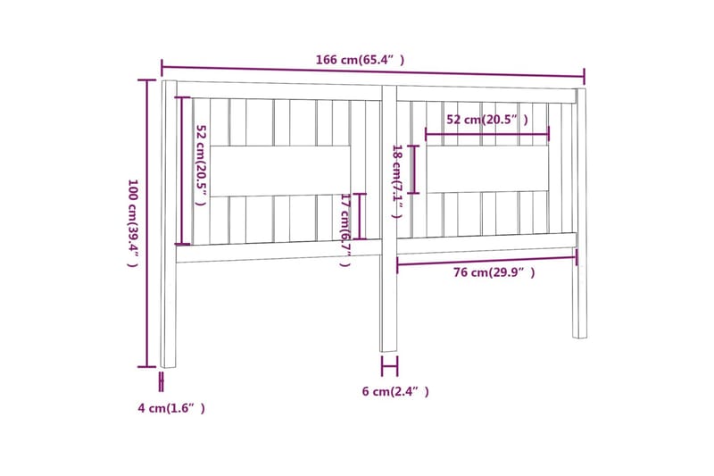 Sengegavl hvit 166x4x100 cm heltre furu - Hvit - Møbler - Senger - Sengetilbehør & sengegavl - Sengegavl