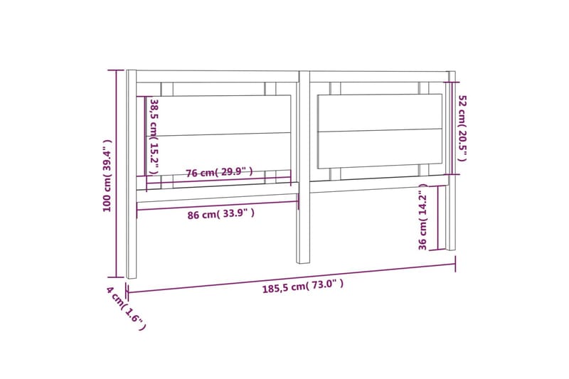 Sengegavl hvit 185,5x4x100 cm heltre furu - Hvit - Møbler - Senger - Sengetilbehør & sengegavl - Sengegavl