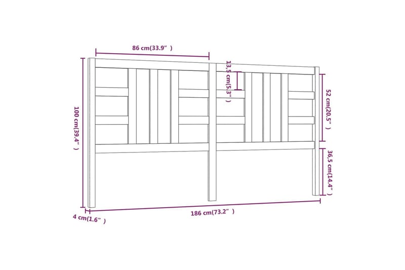 Sengegavl hvit 186x4x100 cm heltre furu - Hvit - Møbler - Senger - Sengetilbehør & sengegavl - Sengegavl