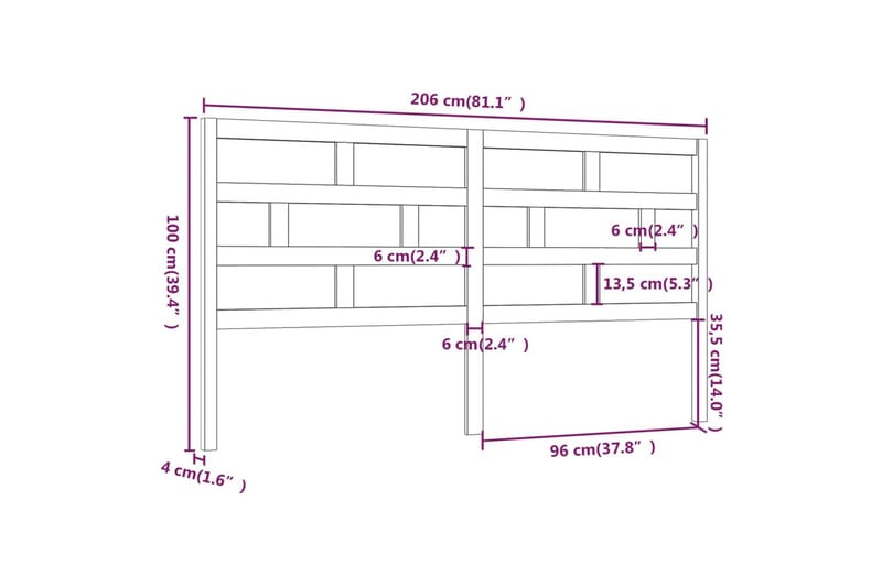 Sengegavl hvit 206x4x100 cm heltre furu - Hvit - Møbler - Senger - Sengetilbehør & sengegavl - Sengegavl