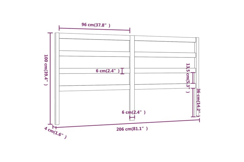 Sengegavl hvit 206x4x100 cm heltre furu - Hvit - Møbler - Senger - Sengetilbehør & sengegavl - Sengegavl