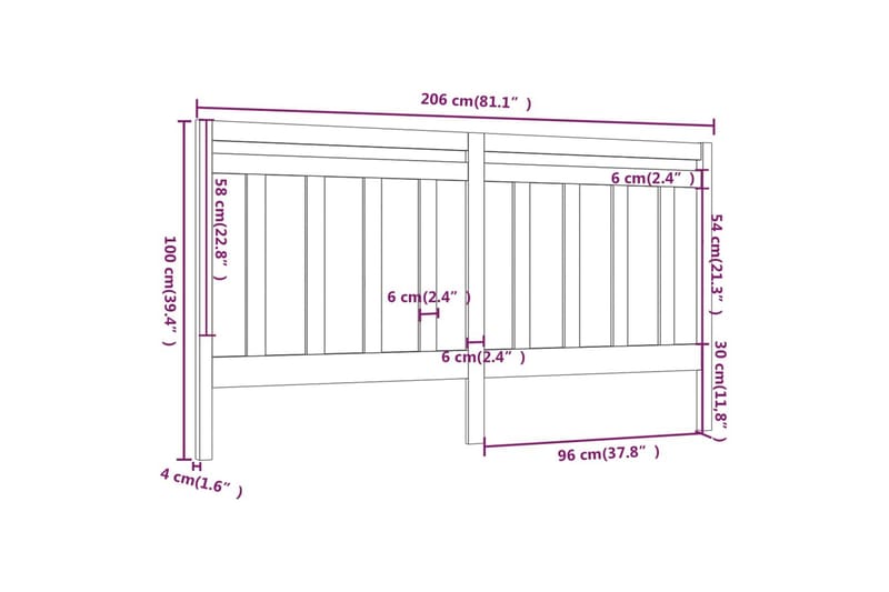 Sengegavl hvit 206x4x100 cm heltre furu - Hvit - Møbler - Senger - Sengetilbehør & sengegavl - Sengegavl