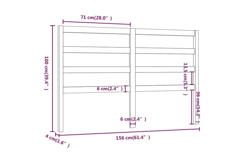 Sengegavl svart 156x4x100 cm heltre furu - Svart - Møbler - Senger - Sengetilbehør & sengegavl - Sengegavl