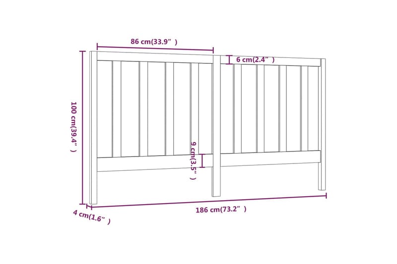 Sengegavl svart 186x4x100 cm heltre furu - Svart - Møbler - Senger - Sengetilbehør & sengegavl - Sengegavl