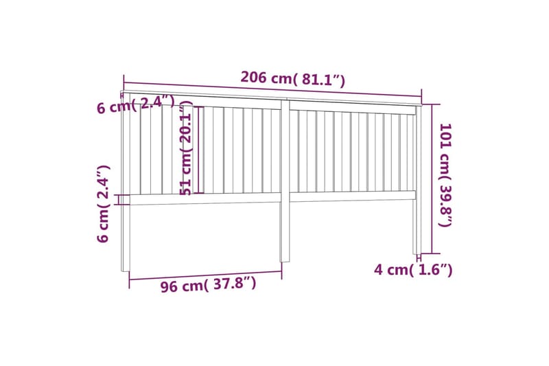 Sengegavl svart 206x6x101 cm heltre furu - Svart - Møbler - Senger - Sengetilbehør & sengegavl - Sengegavl