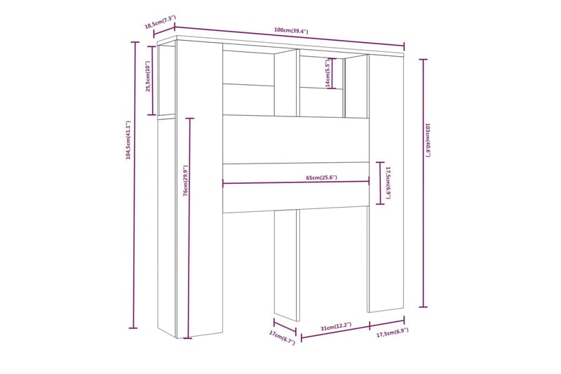 Sengegavlskap brun eik 100x18,5x104,5 cm - Brun - Møbler - Senger - Sengetilbehør & sengegavl - Sengegavl