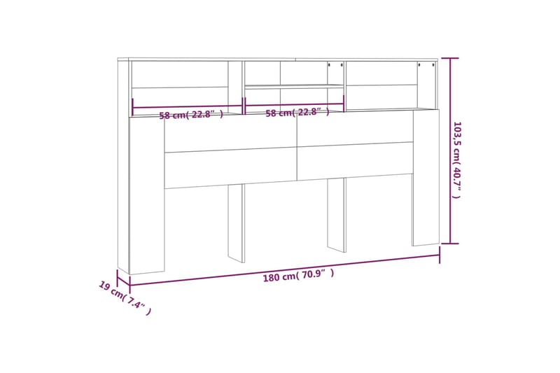 Sengegavlskap hvit 180x19x103,5 cm - Hvit - Møbler - Senger - Sengetilbehør & sengegavl - Sengegavl