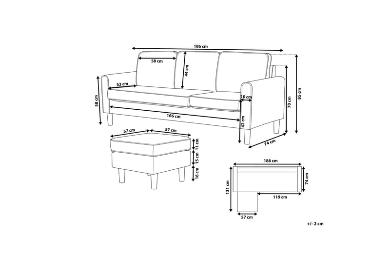 Avesta Sofa 2-4 Sete Med Fotskammel - Grå - Møbler - Sofaer - Sofa 3 seter