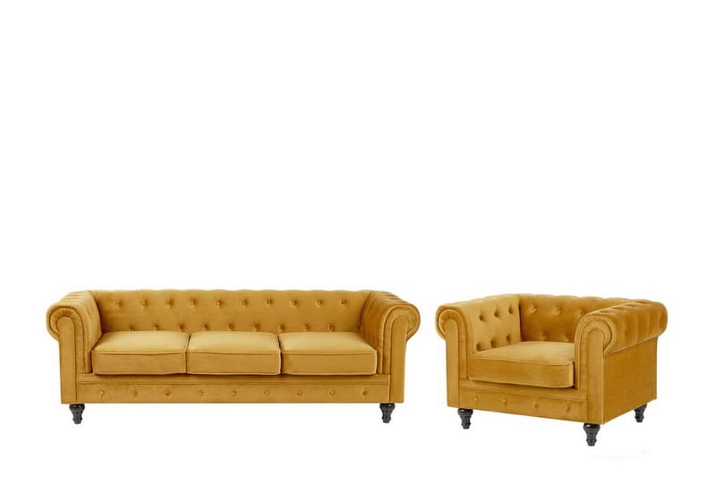 Casonya Sofagruppe - Gul/Fløyel - Møbler - Sofaer - Sofa 3 seter