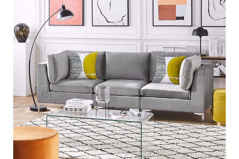 Evja 3-seters Sofa - Fløyel/Grå - Møbler - Sofaer - Sofa 3 seter