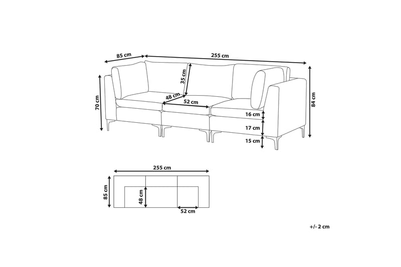 Evja 3-seters Sofa - Fløyel/Grå - Møbler - Sofaer - Sofa 3 seter