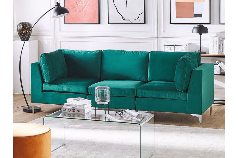 Evja 3-seters Sofa - Fløyel/Grønn - Møbler - Sofaer - Sofa 3 seter