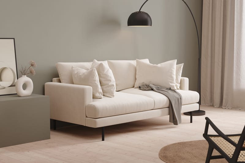 Menard Dyp 3-seters Sofa Fløyel 205 cm bred - Lys Beige / Hvit - Møbler - Sofaer - Sofa 3 seter