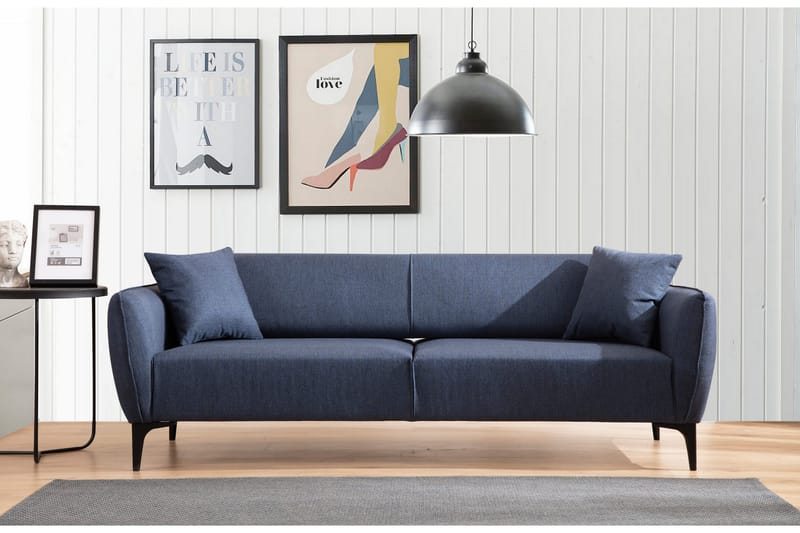 Rossland Sofa 3-seters - Blå - Skinnsofaer - Fløyel sofaer - Sofa 3 seter - 4 seter sofa - Sofaer - 2 seter sofa