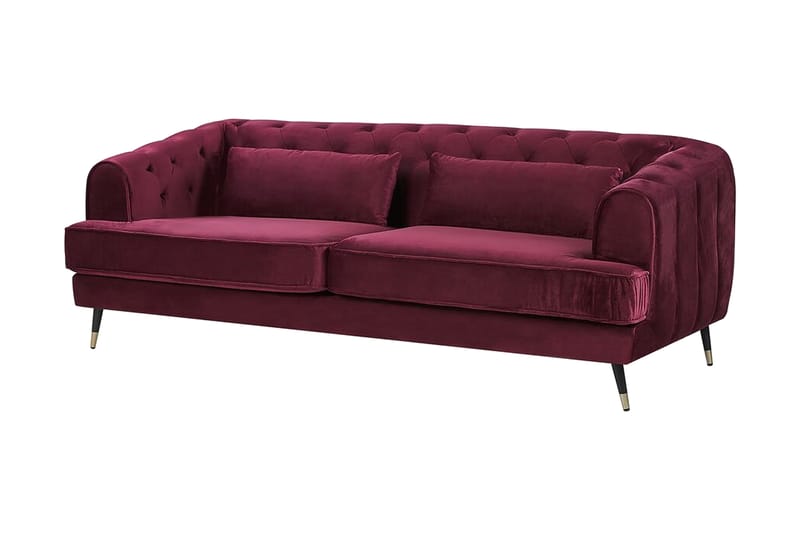 Slettan 3-seters Sofa - Fløyel/Mørkerød - Møbler - Sofaer - Sofa 3 seter