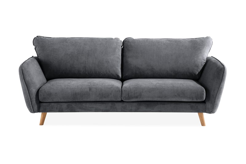 Trend Lyx 3-seter Sofa - Mørkegrå/Eik - Skinnsofaer - Fløyel sofaer - Sofa 3 seter - 4 seter sofa - Sofaer - 2 seter sofa