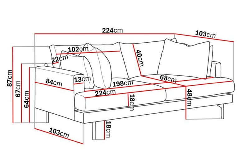 Menard 4-seter Sofa - Grå - Møbler - Sofaer - 4 seter sofa