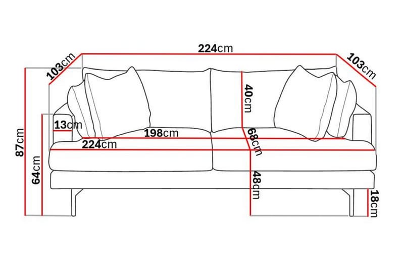 Menard Moderne 4-seters Manchester Sofa 225 cm bred - Grå - Møbler - Sofaer - 4 seter sofa