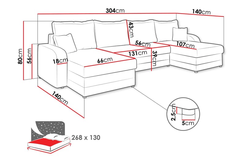 Alvared Sofa Dobbeldivan 4-seter - Svart - Møbler - Sofaer - U-sofa