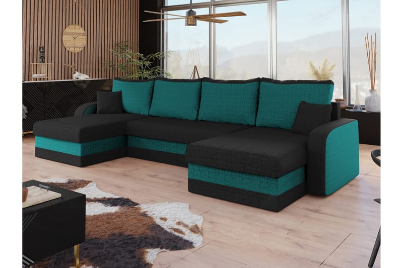 Alvared Sofa Dobbeldivan 4-seter - Svart/Grønn - Møbler - Sofaer - U-sofa