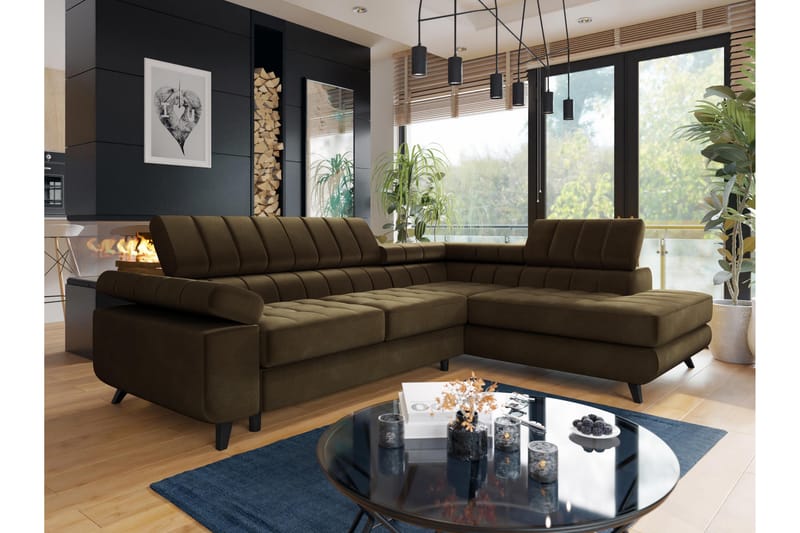 Amshyttan Sofa med Sjeselong 3-seter - Brun - Møbler - Sofaer - Sofa med sjeselong