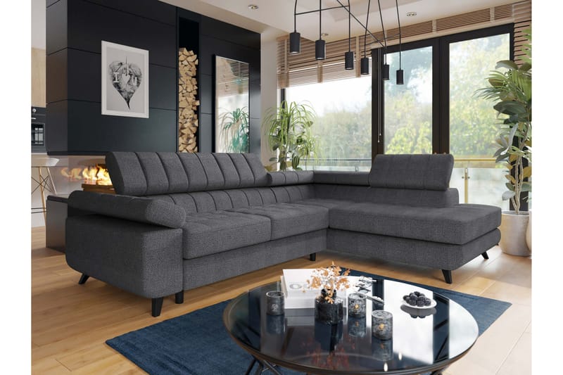 Amshyttan Sofa med Sjeselong 3-seter - Mørk grå - Møbler - Sofaer - Sofa med sjeselong