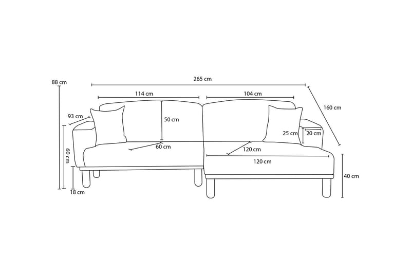 Arman 4-seters Sofa med Divan - Antrasitt - Møbler - Sofaer - Sofa med sjeselong