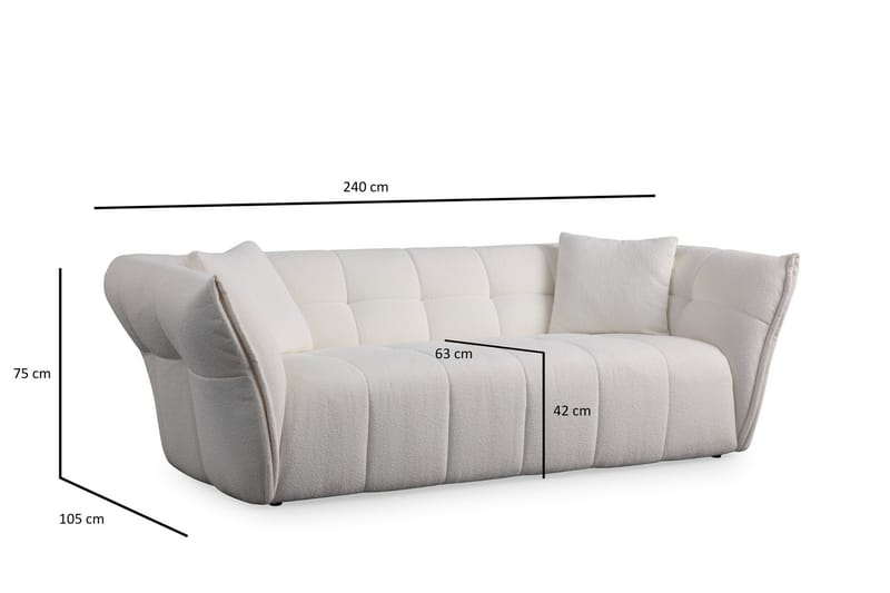 Azzo 3-seters Sofa - Hvit - Møbler - Sofaer - Sofa 3 seter