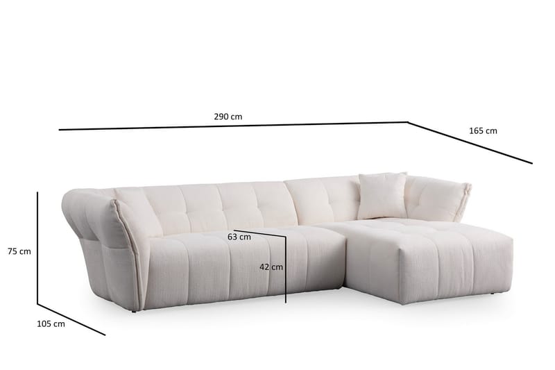 Azzo 4-seters Sofa med Divan - Hvit - Møbler - Sofaer - Sofa med sjeselong