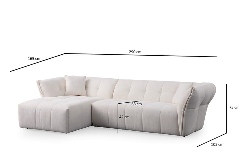 Azzo 4-seters Sofa med Divan - Hvit - Møbler - Sofaer - Sofa med sjeselong