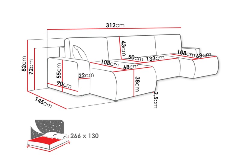 Barile Sofa Dobbeldivan 4-seter - Grå - Møbler - Sofaer - U-sofa