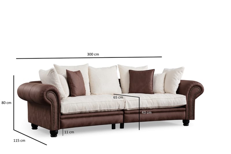 Belia 3-seters Sofa - Brun/Hvit - Møbler - Sofaer - Sofa 3 seter