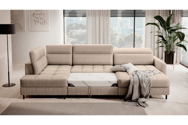 Berrto Sofa med Divan og Sjeselong 5-seters - Beige - Møbler - Sofaer - U-sofa