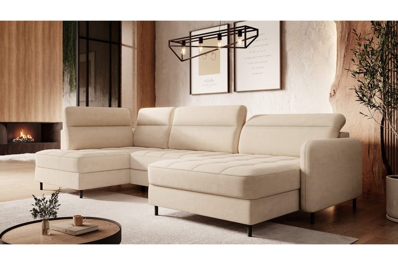 Berrto Sofa med Divan og Sjeselong 5-seters - Beige - Møbler - Sofaer - U-sofa