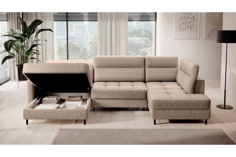 Berrto Sofa med Divan og Sjeselong 5-seters - Beige - Møbler - Sofaer - U-sofa