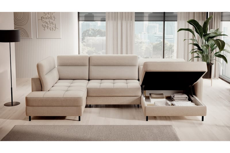 Berrto Sofa med Divan og Sjeselong 5-seters - Beige - Møbler - Sofaer - U-sofa