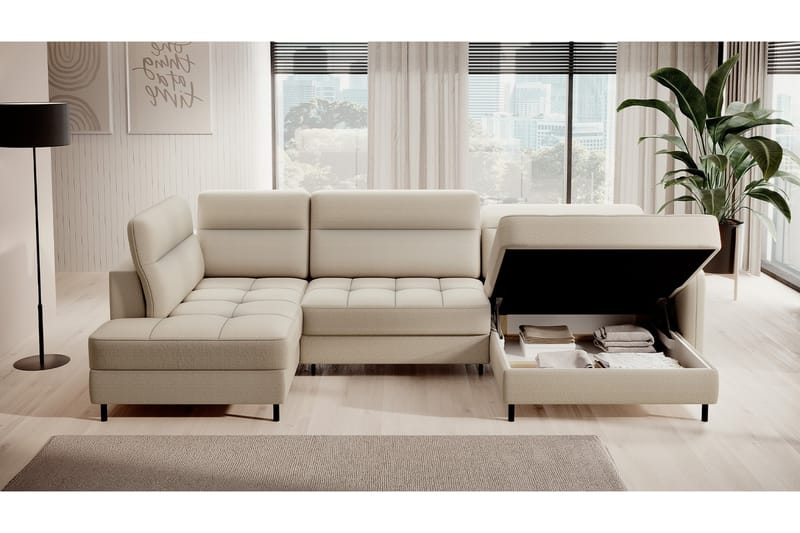 Berrto Sofa med Divan og Sjeselong 5-seters - Beige - Møbler - Sofaer - U-sofa