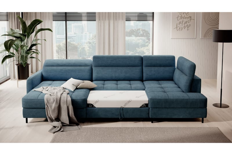 Berrto Sofa med Divan og Sjeselong 5-seters - Blå - Møbler - Sofaer - U-sofa